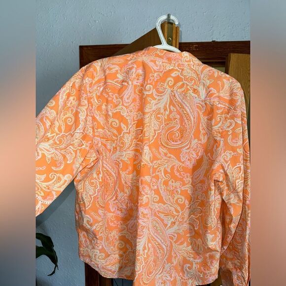 Chaps Women's Shirt Size XL Neon Orange Paisley 100% Cotton Long Sleeve Classic - Picture 5 of 10